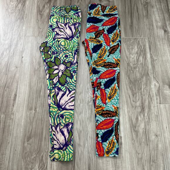 LuLaRoe Women Multicolor & Floral Leggings Tall & Curvy Set Of 2 - Picture 1 of 10